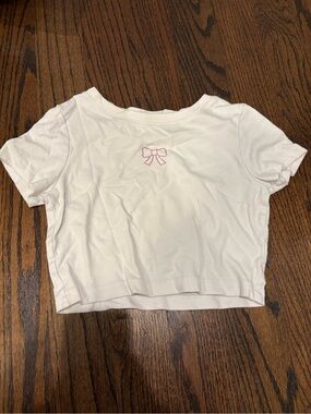 Pacsun White Cropped Bow-Accent Tee - Women Tops